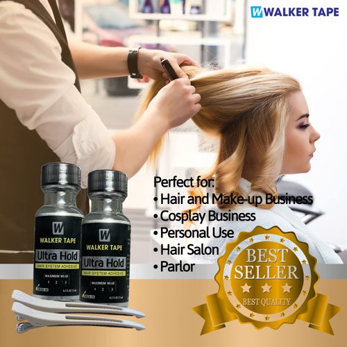 2pcs Ultra Hold Hair System Lace Glue Adhesive 0.5oz w/ 2pcs White Hair Sectioning Clip Bundle Pack | Wigs Front Bonding Weave Active Lace Adhesive Glue | Super Bold Hold Adhesive Glue