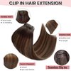 Human Hair Clip in Extensions Ombre Brown Highlights 16 Inch 7 Pcs Seamless Clip in Hair Extensions Real Human Hair Double PU Weft Natural Silky Clip on Straight Hair 100G