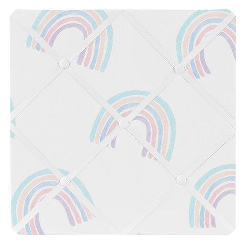 Sweet Jojo Designs Pastel Rainbow Fabric Memory Memo Photo Bulletin Board - Blush Pink, Purple, Teal, Blue and White