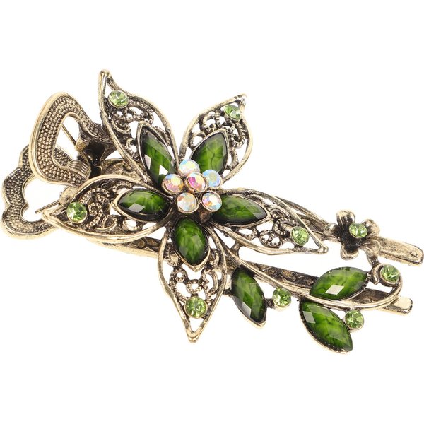 LALAFINA Vintage Flower Rhinestone Crystal Barrettes Retro Hairpins Hair Accessories for Women, Green