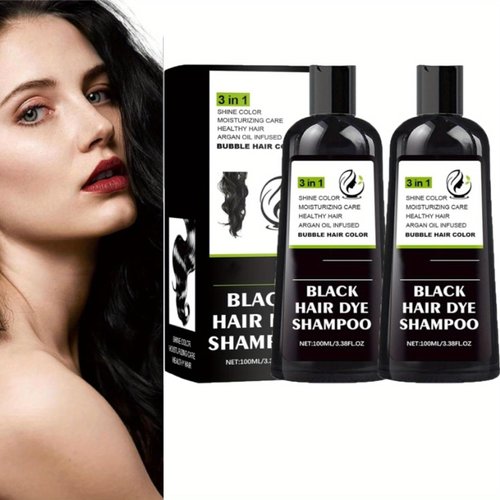 DWENGWUN Black Hair Dye Shampoo for Gray Hair, 3 in 1 Herbal Hair Shampoo for Women and Men, Hair Color Shampoo, for Gray Hair Coverage, Natural Hair Dye Shampoo (Black/2Pcs)