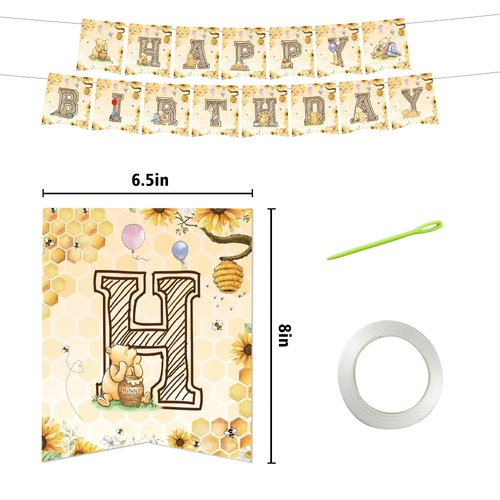 Winnie Happy Birthday Banner Party Supplies for The Pooh Birthday Decorations Classic Winnie Baby Shower Decorations Kids Birthday Banner