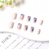 BFY Flower Press on Nails Short Square Fake Nails, Small Blue White Flowers Acrylic Nails Kit, Spring Summer Nude Glossy Gel Manicure Stick on Nails Full Cover False Nail Tips 24Pcs