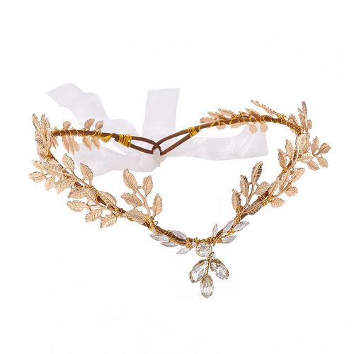 Gortin Elf Headpiece Gold Leaf Crown Rhinestones Fairy Headband V-Shape Hair Tiara Bride Wedding Wreath Headband Renaissance Bridal Hair Acessories Halloween Cosplay Costume Headwear for Women and