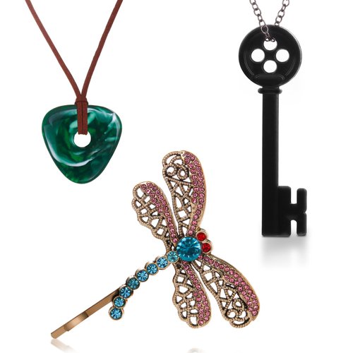 woxafo 3PCS Coraline Accessories Coraline Necklaces|Key Necklaces|Dragonfly Hair Clip for Women M...