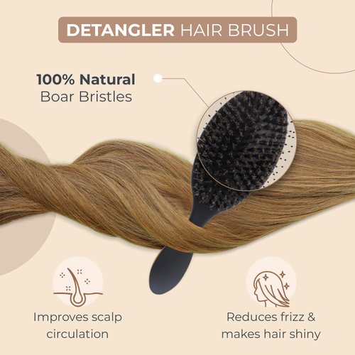 LEV Boar Bristle Hair Styling Brush - Wet Hair Brush for Curly, Thick, Natural Black Hair - Detangling & Smoothing Brush - Anti Frizz Hair Styling Brush - 360 Wave Brush - Black