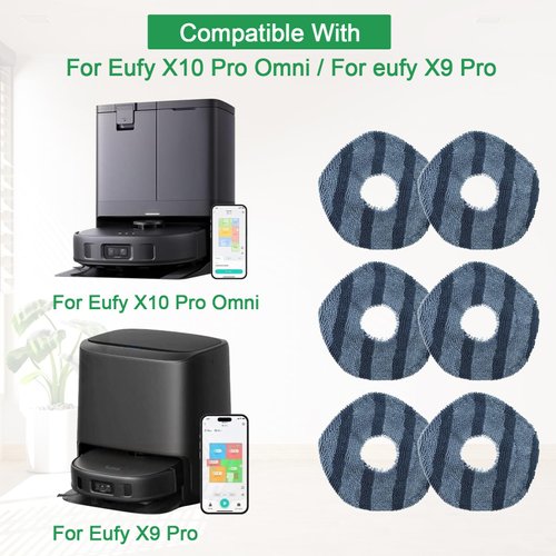 DianSung 6Pcs Mop pad for Eufy X10 Pro Omni, X9 Pro Robot Vacuum Cleaner Replacement Part, Microfiber Mop Cloth Washable Wipes Accessories