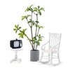 4 Pcs Dollhouse Miniature Rocking Chair Set, 1:12 Wooden Dollhouse Modern Style Furniture Accessories, Dollhouse Nostalgic TV with Table, Rocking Chair, and Green Plants,for Dollhouse Decoration