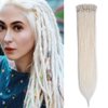 Kyriena 24 Inch 7PCS Single Clip in Dreadlock Extensions, Pearl White Clip in Fake Dreads Thin 0.6cm Hair Extensions, Reggae Hippie Synthetic Single End Dreadlocks for Women