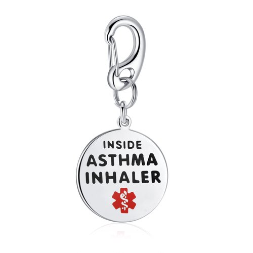 Divoti 1.25" Double-Sided Asthma Inhaler Inside Bag Tag -Quick Clip- Entirely Surgical Stainless Steel w/Hard Enamel