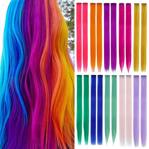 Osprey 20 Pcs Rainbow Colored Hair Extensions, Multi-Color Party Hair Extensions