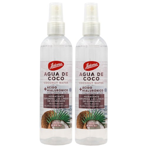 JALOMA Agua de Coco, Coconut Water with Hyaluronic Acid, Moisturizing Blurs Expression Lines, 2 Pack, 8.45 Fl Oz Each Bottle