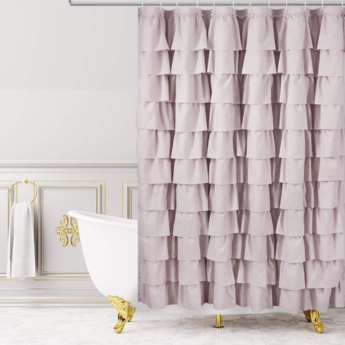WestWeir Ruffle Shower Curtain,84-inches Extra Long,Blush Pink Ruffled Bath Curtains for Bathroom,Fabric Farmhouse Decor,Soft Touch Decorative Cloth Texture,(72 inch Wide,1 Panel)