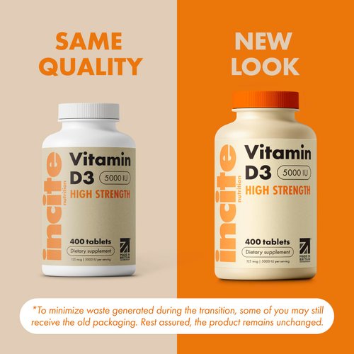Incite Nutrition Vitamin D 5000 iu - 400 Premium Vitamin D3 Easy-Swallow Micro Tablets - High Strength Cholecalciferol VIT D3 5000iu - Vegetarian Supplement - Made in The UK