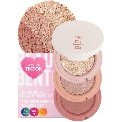 Kaja Beauty Bento Collection - Bouncy Eyeshadow Trio | 16 Peach Madeline | Nude Peach Tone | Vegan, Cruelty free