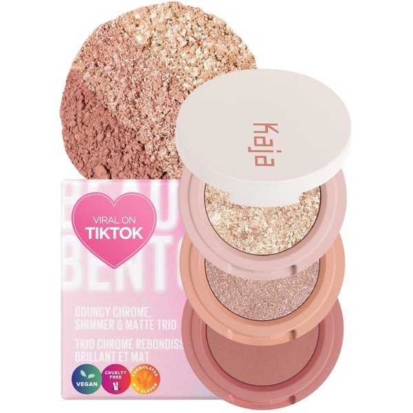 Kaja Beauty Bento Collection - Bouncy Eyeshadow Trio | 16 Peach Madeline | Nude Peach Tone | Vegan, Cruelty free
