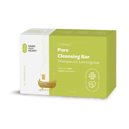 Hand over Heart Plant Derived Lemongrass Cleansing Bar Soap - Aromatherapy Herbal Soap - Contains Organic Essential Oils, Cleanses and Nourishes Skin, Soothes and Refreshes for a Relaxing Feeling