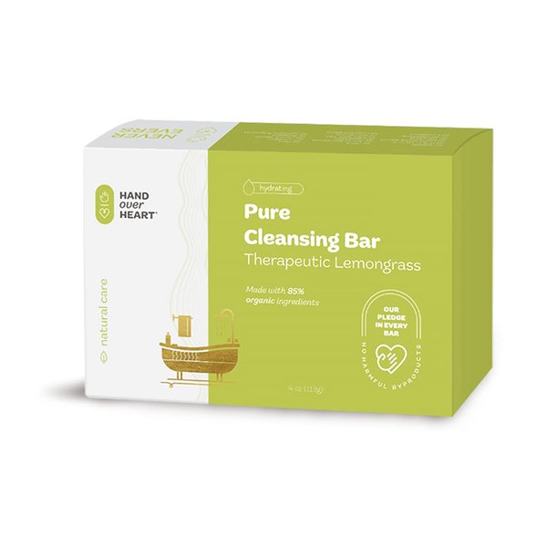 Hand over Heart Plant Derived Lemongrass Cleansing Bar Soap - Aromatherapy Herbal Soap - Contains Organic Essential Oils, Cleanses and Nourishes Skin, Soothes and Refreshes for a Relaxing Feeling