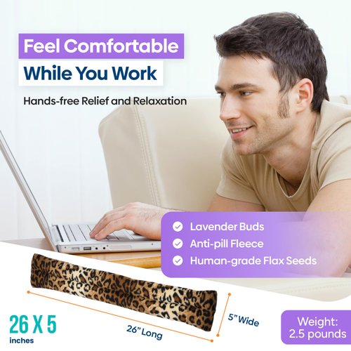 SunnyBay Microwave Heating Pad, Microwavable Heated Neck and Shoulder Wrap, Soothing Weighted Moist Heat or Ice Pack with Flaxseed and Lavender, FSA HSA Approved, 26x5 Inches, Leopard