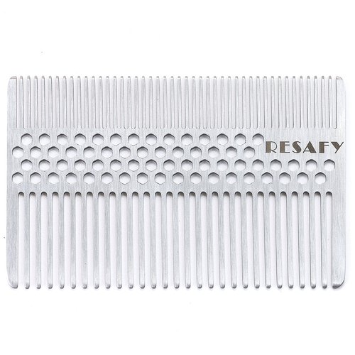 Resafy Stainless Steel Hair Comb, Anti-static,Fine-tooth,Pocket & Travel Comb Metal Comb,Dandruff Comb Mens Razor Comb Wallet Comb Credit Cart Size Pocket Comb for Thinner Hair, Beard & Mustache Comb