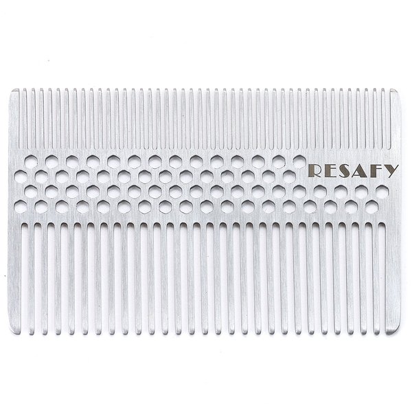 Resafy Stainless Steel Hair Comb, Anti-static,Fine-tooth,Pocket & Travel Comb Metal Comb,Dandruff Comb Mens Razor Comb Wallet Comb Credit Cart Size Pocket Comb for Thinner Hair, Beard & Mustache Comb