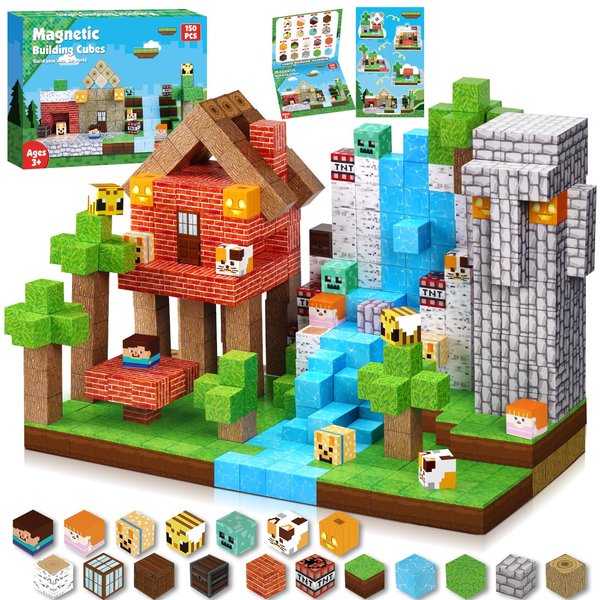 ToyUnited 150PCS Magnetic Blocks - Magnetic Building Blocks Magnetic Cubes Stacking, STEM Montessori Sensory Toys for Toddlers Kids Boys Girls Ages 3-5 6-8 Holiday Easter Birthday Gifts