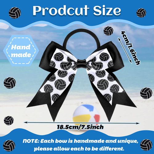 9 Pieces Sports Ball Hair Bows Volleyball Hair Bows Elastic Scrunchies Hair Bands Cheerleader Bows Ponytail Holder Sport Hair Accessories for Players Teams (Volleyball)