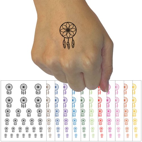 Dream Catcher Temporary Tattoo Water Resistant Fake Body Art Set Collection - Dark Green (One Sheet)
