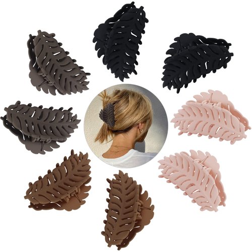 AMCAMI 8 Pcs Big Matte Hair Claws - 3.7 Inch Jumbo Neutral Color Clips for Thick Banana Hair, Cute Accessory for Women and Girls