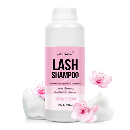 Lash Shampoo Bulk for Lash Extensions 600 Ml/20fl.oz Eyelash Extension Cleanser Oil Free Lash Cleanser for Eyelash Care, Gentle Foaming Eyelash Shampoo for Salon Home Care (Cherry Blossmom 600ml)