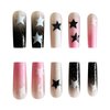 BABALAL Square Press on Nails Long Fake Nails Black Pink Glue on Nails Y2K Star Glitter Acrylic Nails 24pcs Shiny Squoval Stick on Nails for Women and Girls