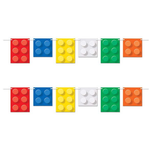 Beistle 2 Piece Building Blocks Pennant Banners, 9" x 6', Multicolor