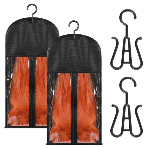 Tucnoeu Extra Long Hair Extension Holder 2 Packs Wig Storage Bags for Multiple Wigs Hair Extensions,Wigs & Accessories (31Inch,with Hanger)