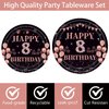 EMrups 96PCS 8th Birthday Party Plates Set Rose Gold Theme Decorations Include Rose Gold Plates and Napkins Forks for 8 Year Old Girls Birthday Party Supplies Serves 24 Guests