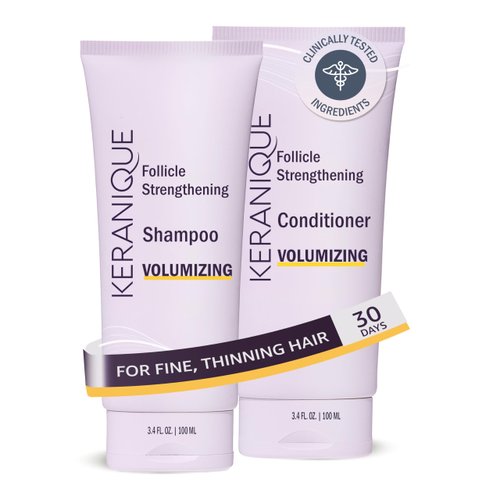 Keranique Shampoo and Conditioner - Volumizing Shampoo and Conditioner Set for Fine, Thinning Hair and Fuller Hair Growth - Keratin Enriched, Volume Thickening, Sulfate-Free, Color-Safe, Anti-Aging