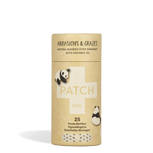 PATCH Kids Eco-Friendly Bamboo Bandages for Abrasions & Grazes Hypoallergenic Wound Care for Sensitive Skin, Compostable, Biodegradable, Latex Free, Plastic Free, Zero Waste, Coconut Oil, 25ct