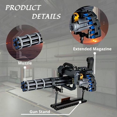 WULOBOOI Gatling Gun Building Blocks Set, 2 in 1 DIY Assembling Gun or Mech Model, 389 Pieces Bricks Collectible Military Weapon Toy Set Gift for Boys Adult or Firearm Fans