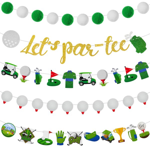 Colarr 5 Pcs Golf Themed Banner 9.84 ft Golf Party Decorations Supplies Hanging Golf Decor with Cord for Golf Lover Retirement Sport Adults, 5 Styles