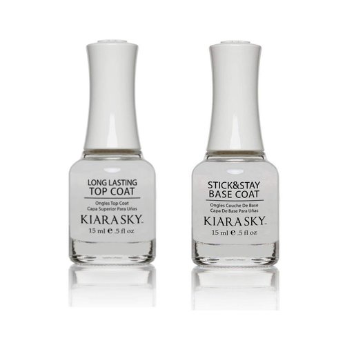 Kiara Sky Lacquer Polish Duo. Long Lasting and Lightweight Nail Lacquer Polish Combo, Top and Base Coat.
