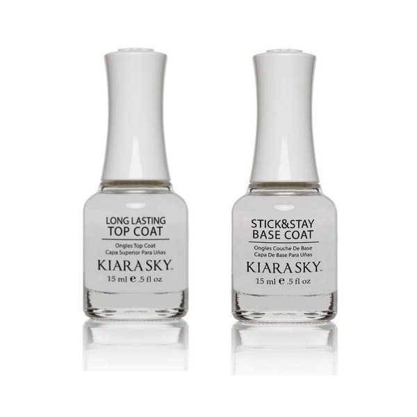 Kiara Sky Lacquer Polish Duo. Long Lasting and Lightweight Nail Lacquer Polish Combo, Top and Base Coat.