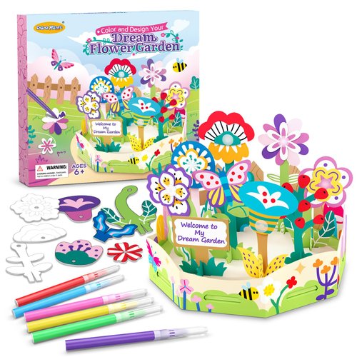 Drama Planet Arts and Crafts for Kids, Color and Design Your Dream Flower Garden, Flowers Building Kit, Painting Set, Assemble Personalized Flowers, Perfect DIY Gift for Girls and Boys