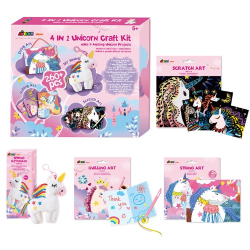 Avenir Unicorn Sewing Kit Scratch Paper Art for Ages 5+ Kids Craft Activity Kit, Make 9 Amazing Unicorn Projects for Girls and Boys Gift