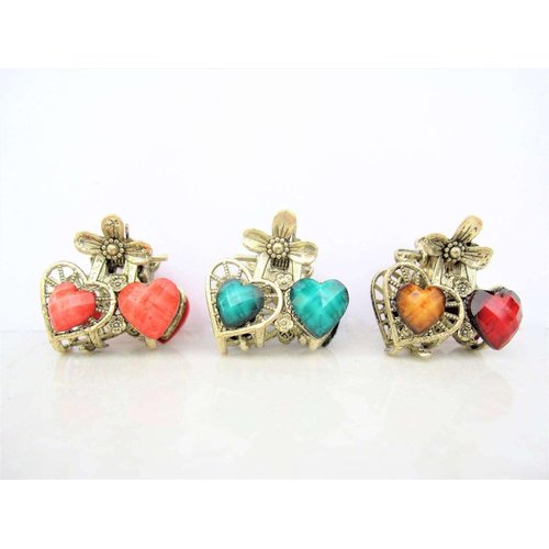 Generic Small mini metal heart shaped jeweled antique style bronze hair claw clip (Primary color: Brown), 1 Count (Pack of 1)