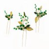 3 Pcs Gold Leaf Bride Hair Pins Green Crystal Rhinestone Hairpins Bridal Hair Pieces Wedding Hair Clips Party Hair Accessories for Women and Girls