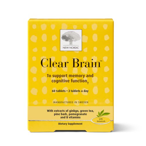 New Nordic Clear Brain Tablets | Supports Normal Cognitive Health and Memory | with Green Tea and Walnut | Swedish Made | 60 Count (Pack of 1)