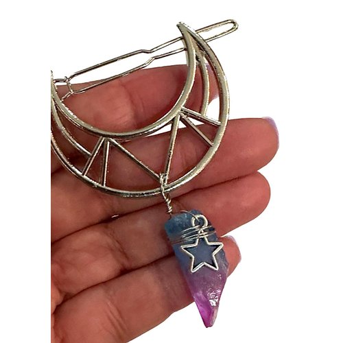 Crystal Drop Barrette, Super Cute, Item T61, Blue and Pink Crytal Varies in Size and Shape, Comes in a Gift Box Too