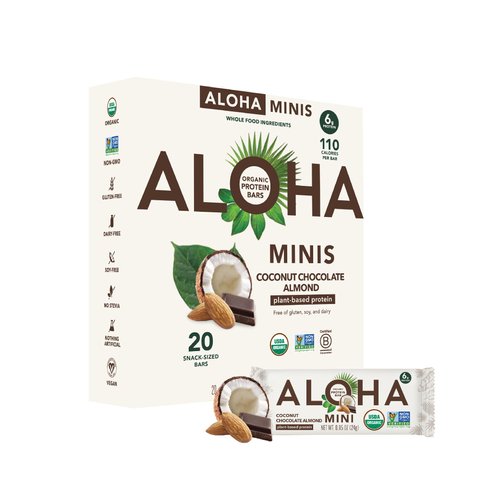 ALOHA Organic Plant Based Protein Bar MINIS |Coconut Chocolate Almond | 20 Count, 24g Bars | Vegan, Low Sugar, Gluten Free, Paleo, Low Carb, Non-GMO, Stevia Free, Soy Free, No Sugar Alcohols