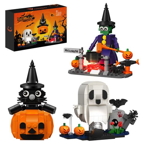 Halloween Ghosts Witch Cat Pumpkin Building Kit, Compatible with Lego Pumpkin, Cute Halloween Party Gift with Light for Kids Boys and Girls 6-12 Year Old(473 Pcs)