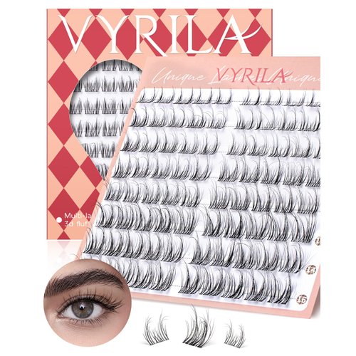 VYRILA Lash Clusters 0.05mm PBT Fiber Eyelash Clusters, 0.1mm Superfine Invisiband D Curl Diy Lash Extension, 80pcs 8-16mm Individual Lashes Clusters Like Eyelash Extensions (Divine-D-8-16Mix)