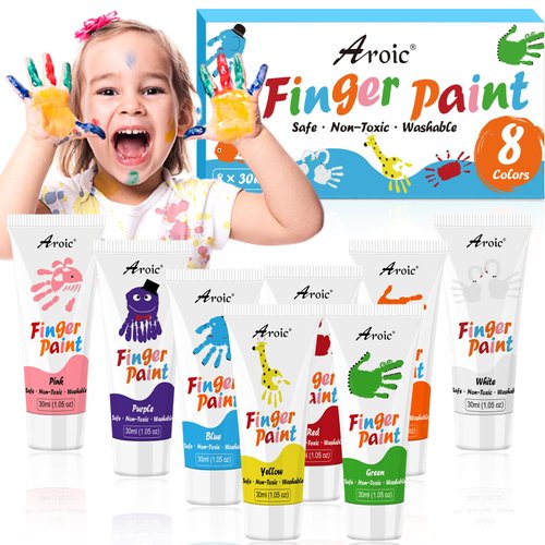 AROIC 8PCS Washable Finger Paint for Kids, Non-Toxic Finger Paint 8Colors, Art Painting Supplies ...